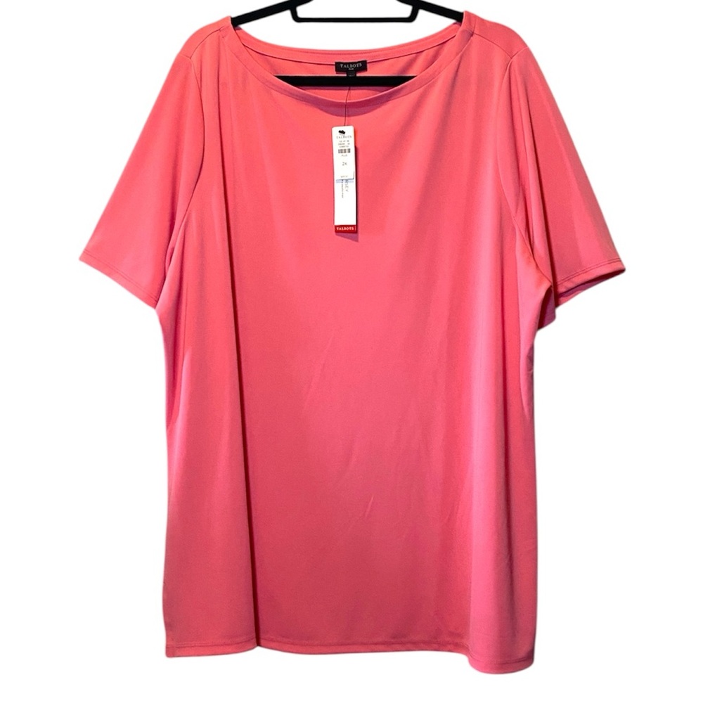 Talbots Stretchy Jersey Top NWT Womens 2X Pink Short Sleeve Elevated Basic Shirt